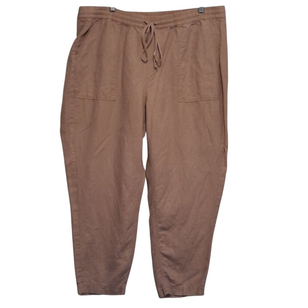 J. Crew Womens Seaside Cropped Linen Blend Pants XXL Tan Pull On Beach Minimal